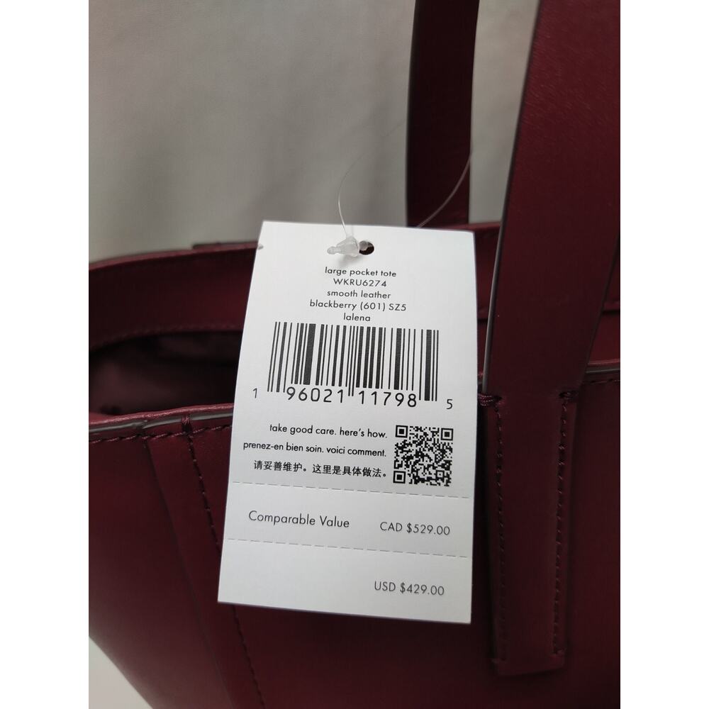 Kate Spade New York Lalena Blackberry Leather Pocket Large ote - NWT $429 - Picture 3 of 16
